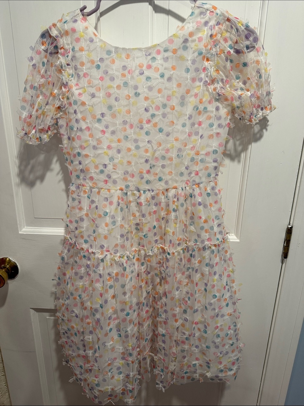 Blush White Dress with Multicolor Polka Dots